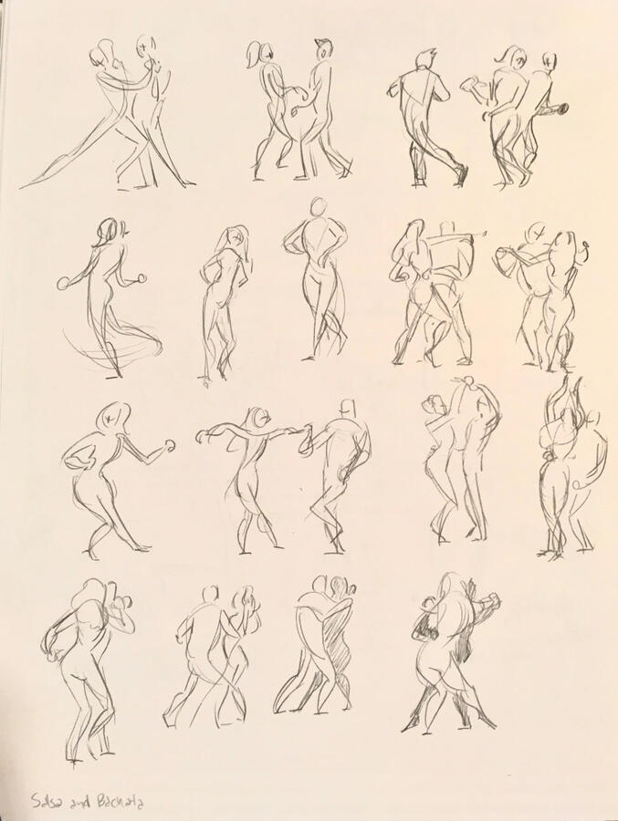 10 sec gesture drawings of salsa and bachata